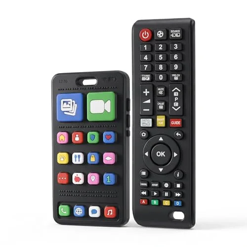 Phone Remote Teethers for Baby, Teething Toys for Baby 3 6 12 18 Months, TV Remote Control Phone Baby Teether Toys, Babies Chew Toys, Food Grade Silicone Teething Toys for Infants, BPA Free