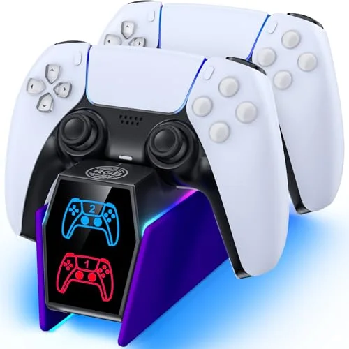 Controller Charger Station Compatible with Play 5 Faceplates Edge & Dual Controller, 9 Lightings P 5 Accessories Charging Station, P 5 Dock Stand with LED Indicator for Sony PSP Accessory Kits