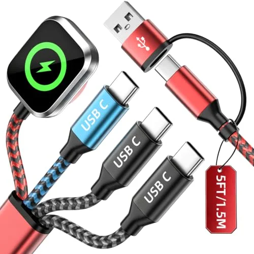 Travel Essentials Triple USB C 4in2 Multi Charging Cable for iWatch Charger
