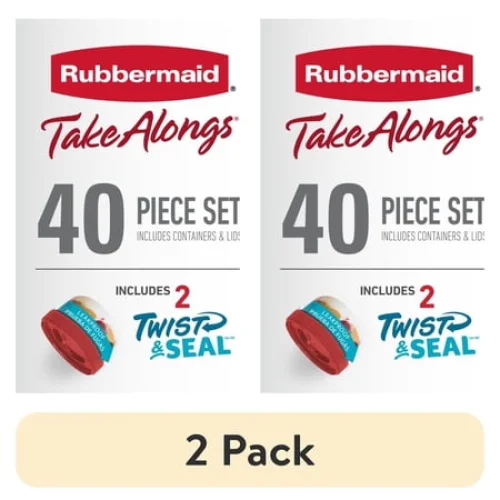 (2 pack) Rubbermaid TakeAlongs 40 Piece Food Storage Set, Red, Total of 12.6 Qts
