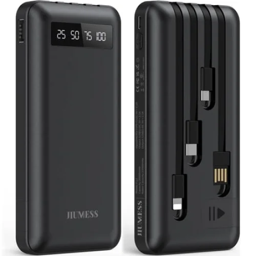 JIUMESS 20000mAh Power Bank Portable Charger with Cables Compatible for iPhone, Android Cell Phone