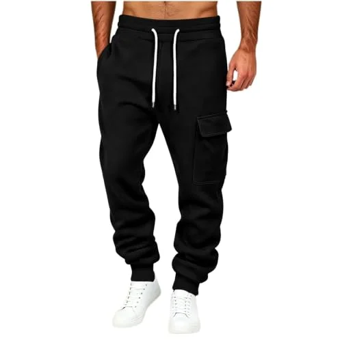 OTSANT Mens Fleece Cargo Sweatpants Drawstring Elastic Waist Cargo Joggers