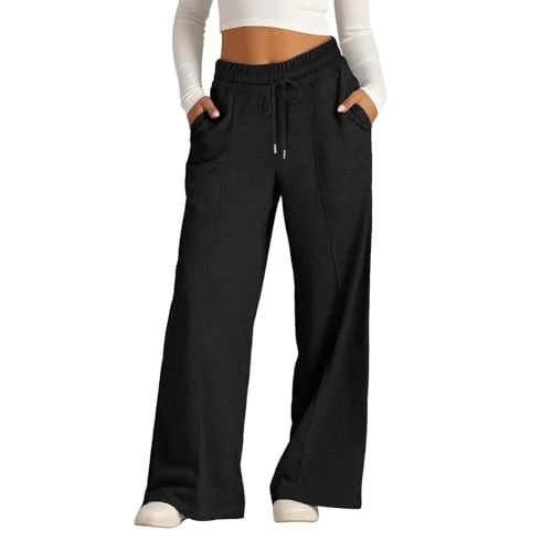 Watonic Black Women's Barrel Sweatpants 2026 Baggy Wide Leg Track Pants M