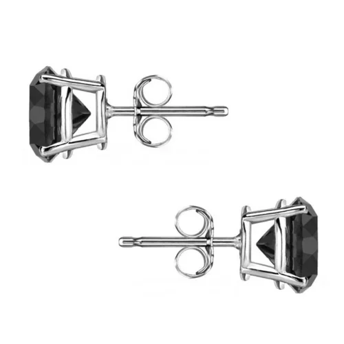 6 Ct Round Lab Created Diamond Black Earrings Studs Solid 14K White Gold Push