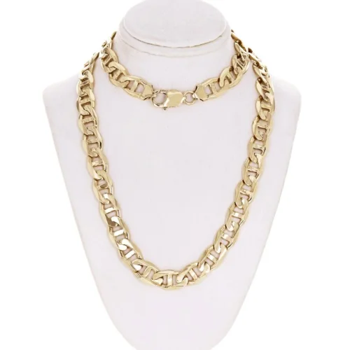 10k Yellow Gold Solid Concave Mariner Chain Necklace 20" 10mm 60 grams