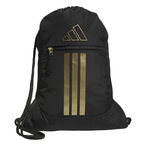 adidas Alliance Sackpack &ndash; Drawstring Backpack for Sports, Small Gym Bag, Black/Gold Metallic/3, OSFA