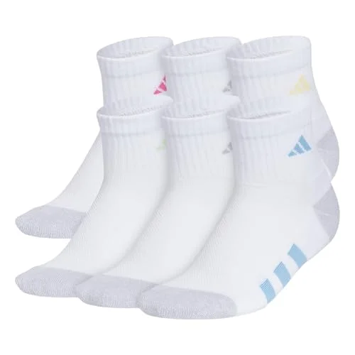 adidas Kids Cushioned Quarter Ankle Socks for Boys and Girls (6 Pairs) Durable & Comfortable, White/Clear Onix Grey/Pulse Magenta Pink/Girls, M