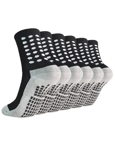 Marchare Kids Grip Soccer Socks Athletic Grip Socks 10-12 Boys Cushioned Non Slip Sock for Baseball Football Basketball Black