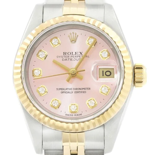 Rolex Datejust 18K Yellow Gold & SS Pink Diamond Dial Jubilee Band Watch 69173