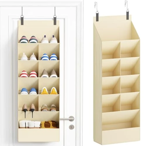 Lifewit 6 Tier Over the Door Shoe Organizer with 11 Large Deep Pockets, Fabric Hanging Shoes Shelf for Closet, Dorm Storage, Fit Up to 12 Pair Shoe Rack Holder for Sneakers, Boots, Beige