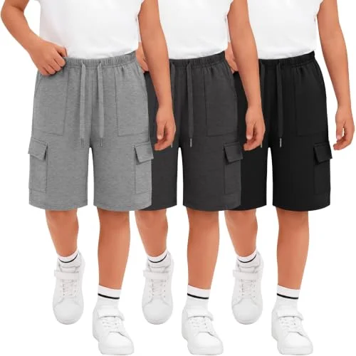 Halfchet 3 Pack Boys Cargo Knee Length Shorts, 3-Color, 11-12 Years