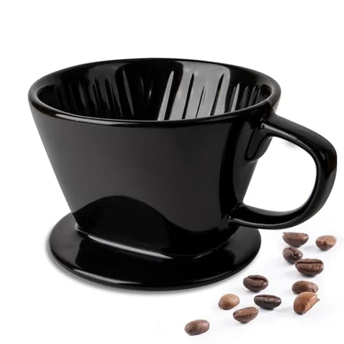 DOWAN Pour Over Coffee Maker, Non-Electric Pour Over Coffee Dripper, Manual Brew Maker, Single Cups Porcelain Slow Brewing Accessories for Gifts, Black