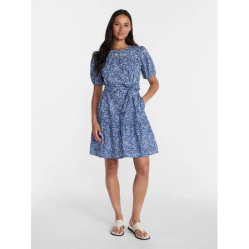 Time and Tru Women's Cotton Mini Dress with Puff Sleeves, Sizes XS-4X