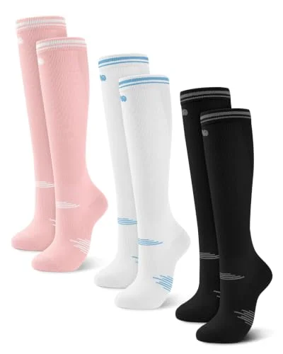 3 Pairs Compression Socks for Women & Men with 15-20 mmHg Graduated Support