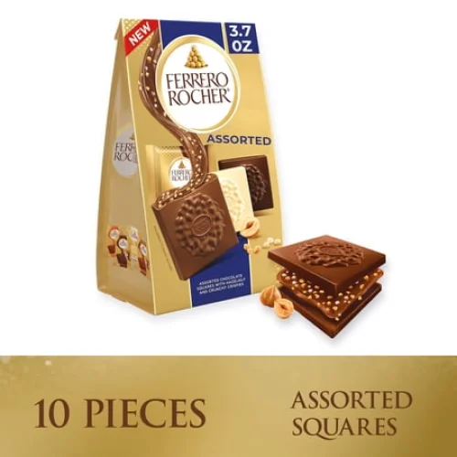 Ferrero Rocher Premium Assorted chocolate squares, Individually Wrapped Chocolates, Great for Sharing or Gifting, 3.7 oz