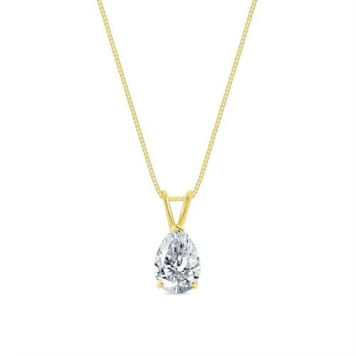 3 Ct Pear Lab Grown Created Diamond Real Solid 14K Yellow Gold Pendant Necklace