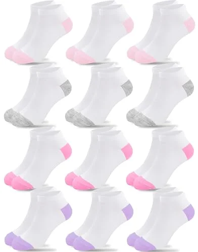 Duufin 12 Pairs Girls Socks 8-10 Years Old Low Cut Ankle Socks for Girls
