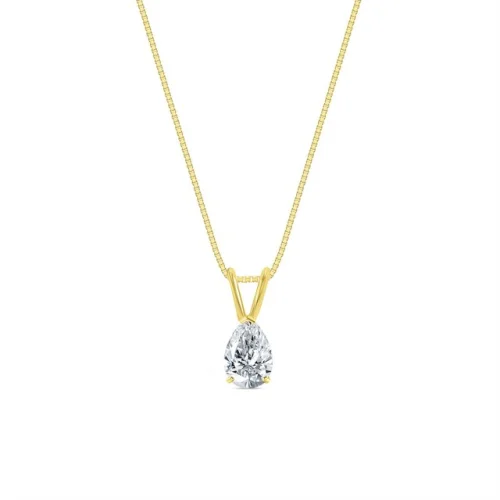 1 Ct F/VS Pear Lab Created Grown Diamond Solid 14K Yellow Gold Pendant Necklace