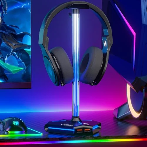 COZOO RGB Headphone Stand with 2 USB2.0 Extension Charging Port Extender Cord,Headset Stand Holder for Gamer Desktop Table Game Earphone Accessories,PC Gaming Accessories for Gamer,Gifts for Boyfriend