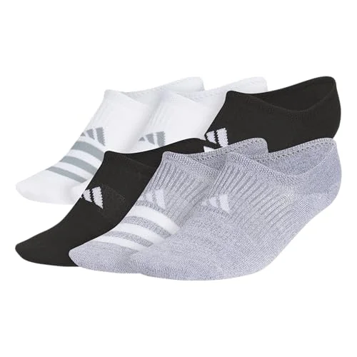 adidas Women's Superlite Super No Show Invisible Socks (6 Pairs) Lightweight & Breathable, White/Black/Grey/3, Medium