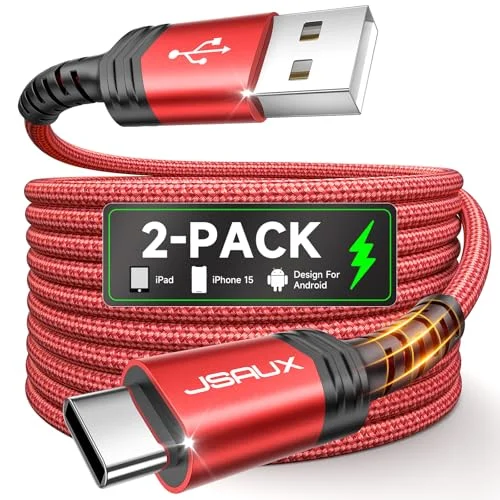 JSAUX USB C Cable [3.3ft+6.6ft], USB A to USB C for iPhone, Samsung, Red