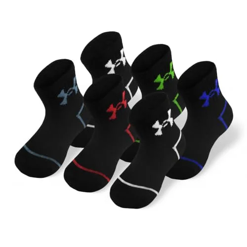 Under Armour Boys Multi Pack Basic Essential Quarter Sock, Black, 4/6