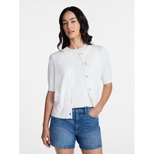 Time and Tru Woman's Crew Cardigan with Short Sleeves, Sizes XS-XXXL