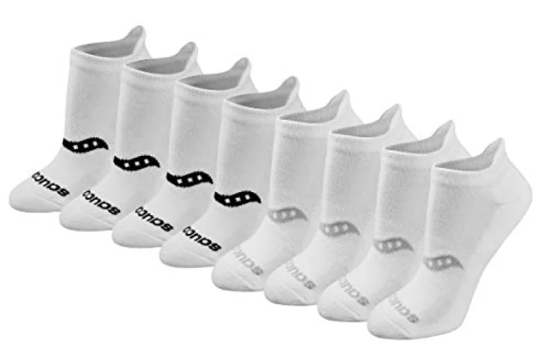 Saucony Women's 8/16 Pairs Performance Heel Tab Athletic Socks, Basic White (8 Pairs), Medium