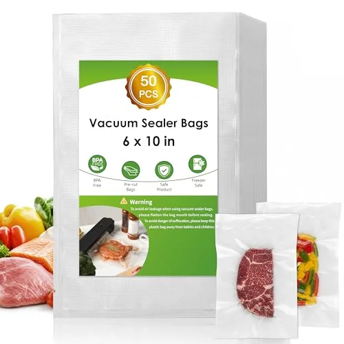 Vacuum Sealer Bags for Food Storage, 6" x 10" Vacuum Seal Bags, 50 Count