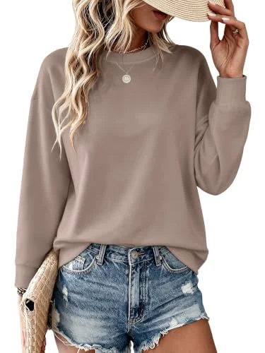 JEKAOYI Womens Sweatshirts with Pockets Crewneck Sweater Long Sleeve Fall Winter Casual Trendy Tops Coffee