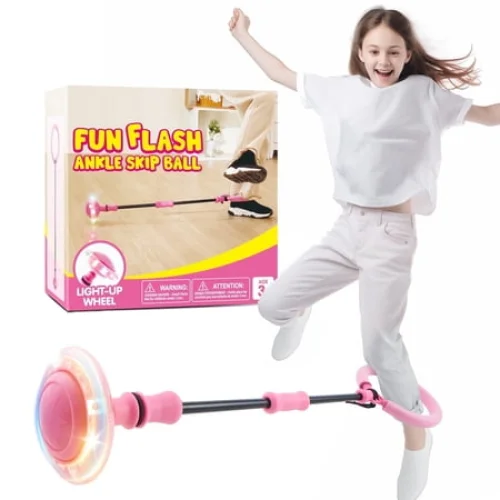 Joyfy Pink Ankle Skip Ball with Flashing Lights, Skip Jump Sports Toy for Kids , Birthday Gifts for Girls Age5+,Active Games,Each Jumping Toy，Fat Burning Games