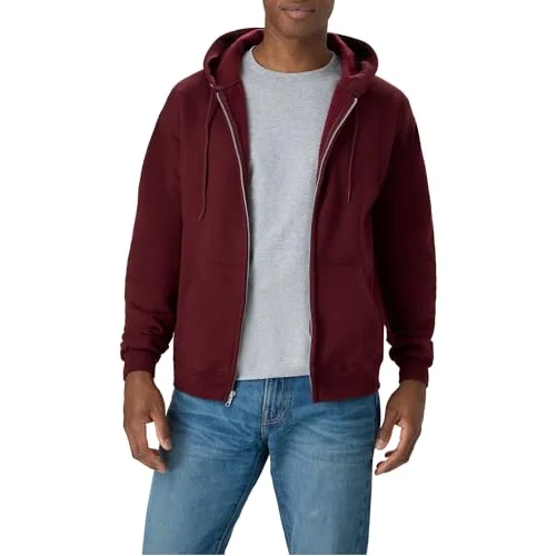 Hanes Men's Full-Zip Eco-Smart Hoodie, maroon, Large
