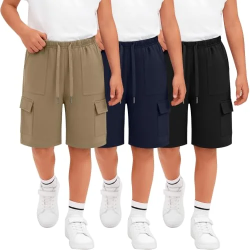 Halfchet 3 Pack Boys Cargo Knee Length Shorts, 3-Color, 11-12 Years