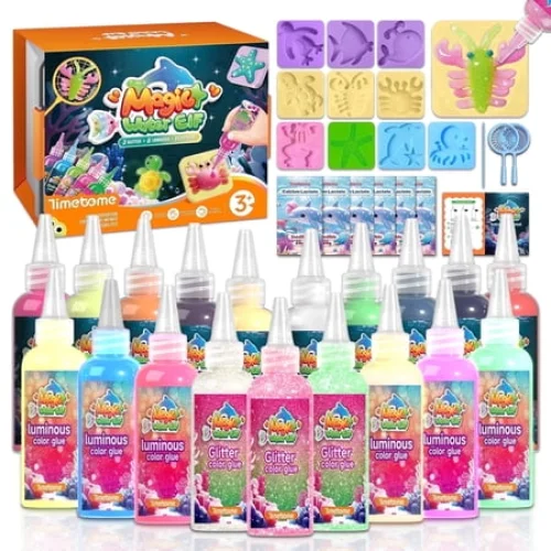Timetome Magic Water Elf Toy Kit, DIY Squishy Craft Kit with 20 Gels & 10 Molds, Glow & Glitter Water Pets, Birthday Gift & Summer Activities, Ages 3+