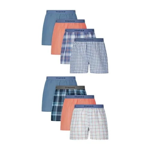 Hanes Boys' Underwear Boxers, 8-Pack, Cotton-Blend Woven Boxers for Boys, Moisture-Wicking, Breathable