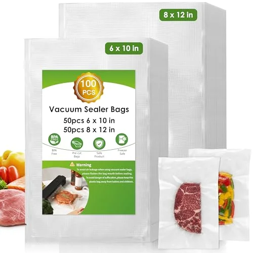 Vacuum Sealer Bags for Food Storage, 100pcs Precut Pint & Quart