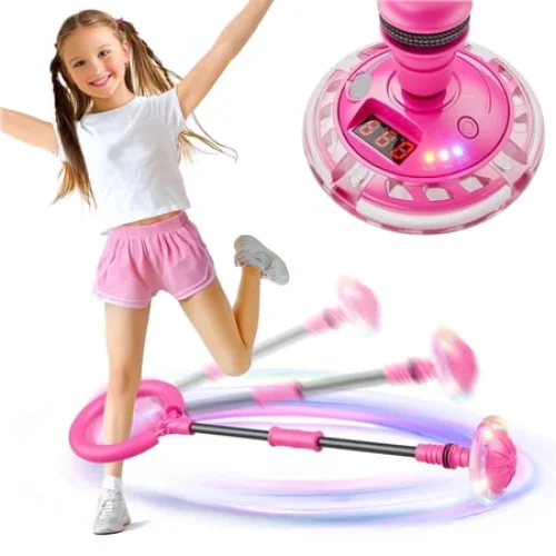 Beefunni Skip Ball Toy with Counter, FlexSkip for Kids, Ankle Bounce Ball with Timer and Cal Calculator, Birthday Gifts for Girls Age 5 6 7 8 9 10+（Pink）
