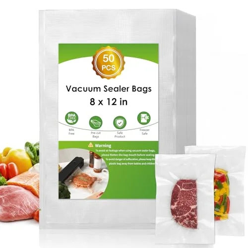 Vacuum Sealer Bags for Food Storage, 8" x 12" Vacuum Seal Bags, 50 Count
