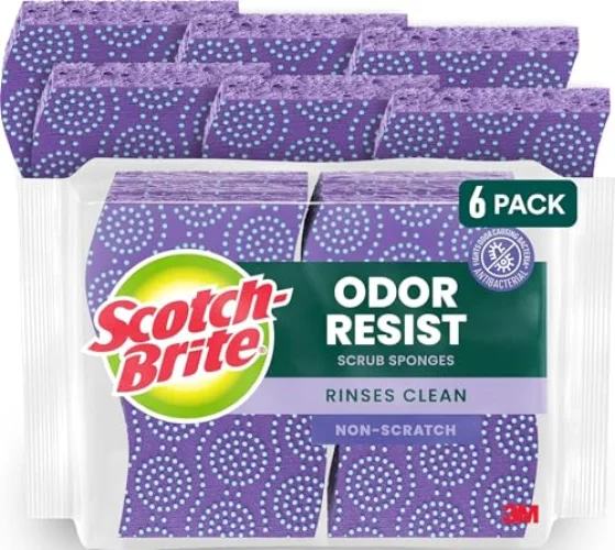 Scotch-Brite Odor Resist Non-Scratch Scrub Sponge, Dishwasher-Safe Kitchen Sponges that Resist Bacterial Odors, Multipurpose Dish Sponge for Gentle Cleaning, 6 Dish Sponges