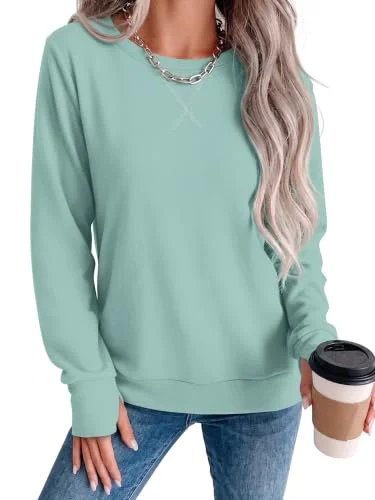 WIHOLL Crewneck Sweatshirt for Women Long Sleeve Tops Winter Clothes L Blue