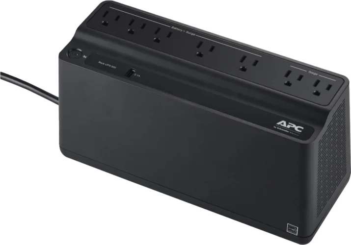 APC - UPS Battery Backup, 650VA/360W, Tower/Wall Mount, 7 Outlets, LED Indicator, USB-A port - Black