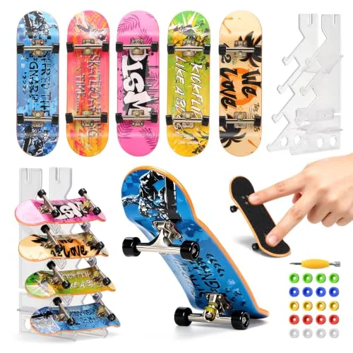 CS COSDDI Finger Skateboard Set，5 Pro Fingerboards and Rack