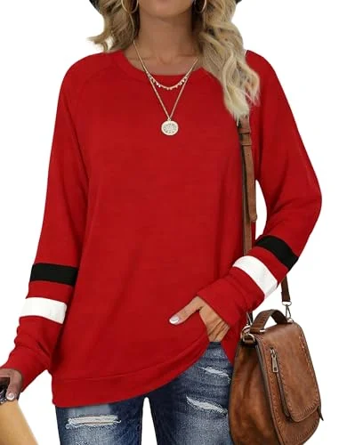 Desol Christmas Outfits for Women Long Sleeve Shirts Fashion Clothing Loose Fit Tunic Tops to Wear with Legging Fall Clothes Red M