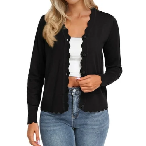 JWD Womens Open Front Cardigan Lightweight Sweater Button Down Long Sleeve Casual Knit Tops Shrugs for Women