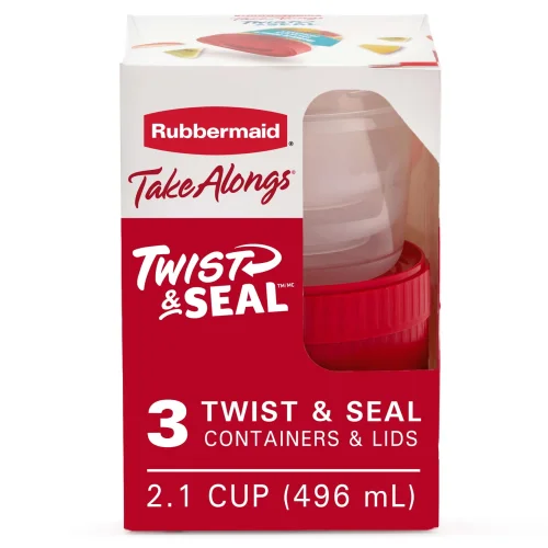 Rubbermaid TakeAlongs Twist & Seal 2.1 Cup Food Storage Containers, Ruby, 3-Pack