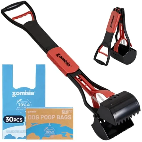 ZOMISIA 32" Long Handle Pooper Scooper with 30 Count Waste Bags