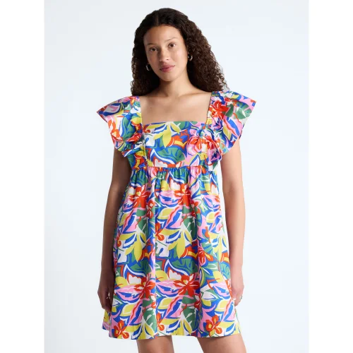 Free Assembly Women's and Women's Plus Square Neck Flutter Sleeve Mini Dress, XS-4X
