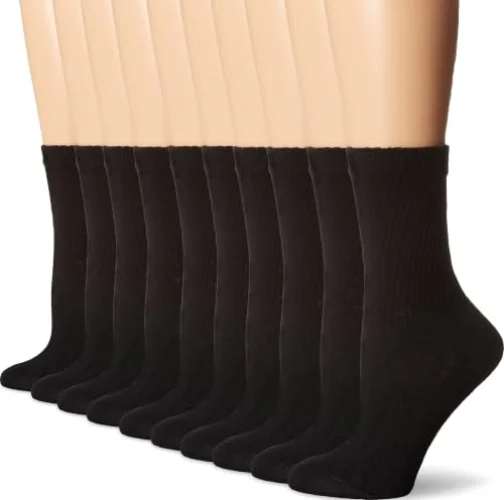Hanes womens 10-pair Value Pack Crew fashion liner socks, Black, 5-9 US