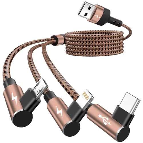90 Degree USB Multi Charging Cable, 3 in 1 USB Cable for iPhone 17 Charger/ IP/Micro Port, Cruise Travel Essentials Right Angle Sideways Multi Charger Portable Designed for Phone Accessories 5FT 1Pack