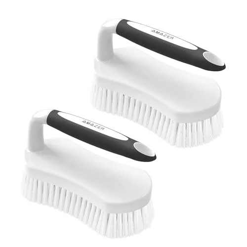 Amazer Scrub Brush for Cleaning Comfort Grip Shower Scrubber Stiff Bristles with Handle Heavy Duty Cleaner Brush for Tub Sink Carpet Floor - Pack of 2 (Black+Black)